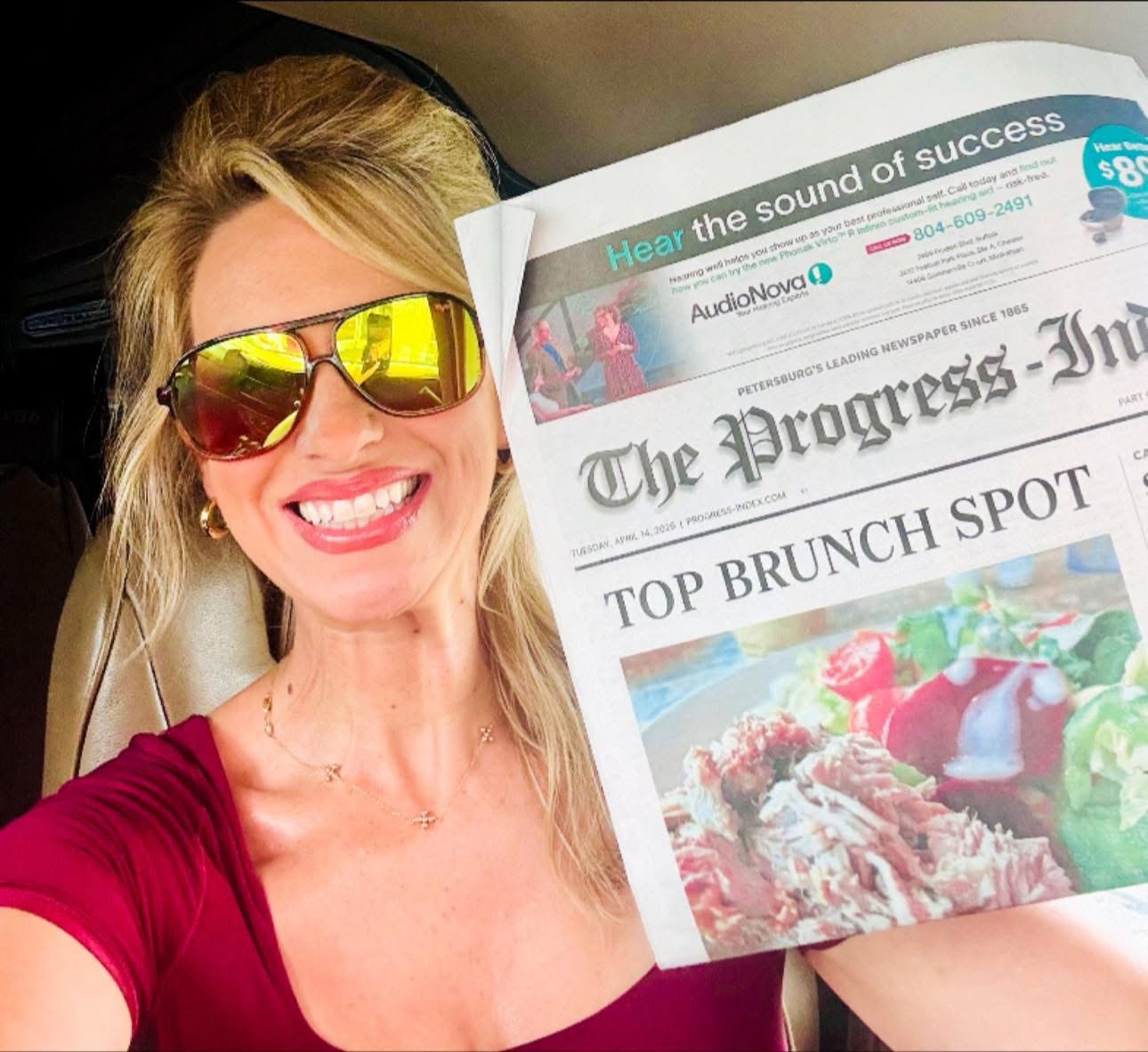 Candace Vaden celebrating King’s Korner being voted Best Sunday Brunch Buffet by The Progress-Index