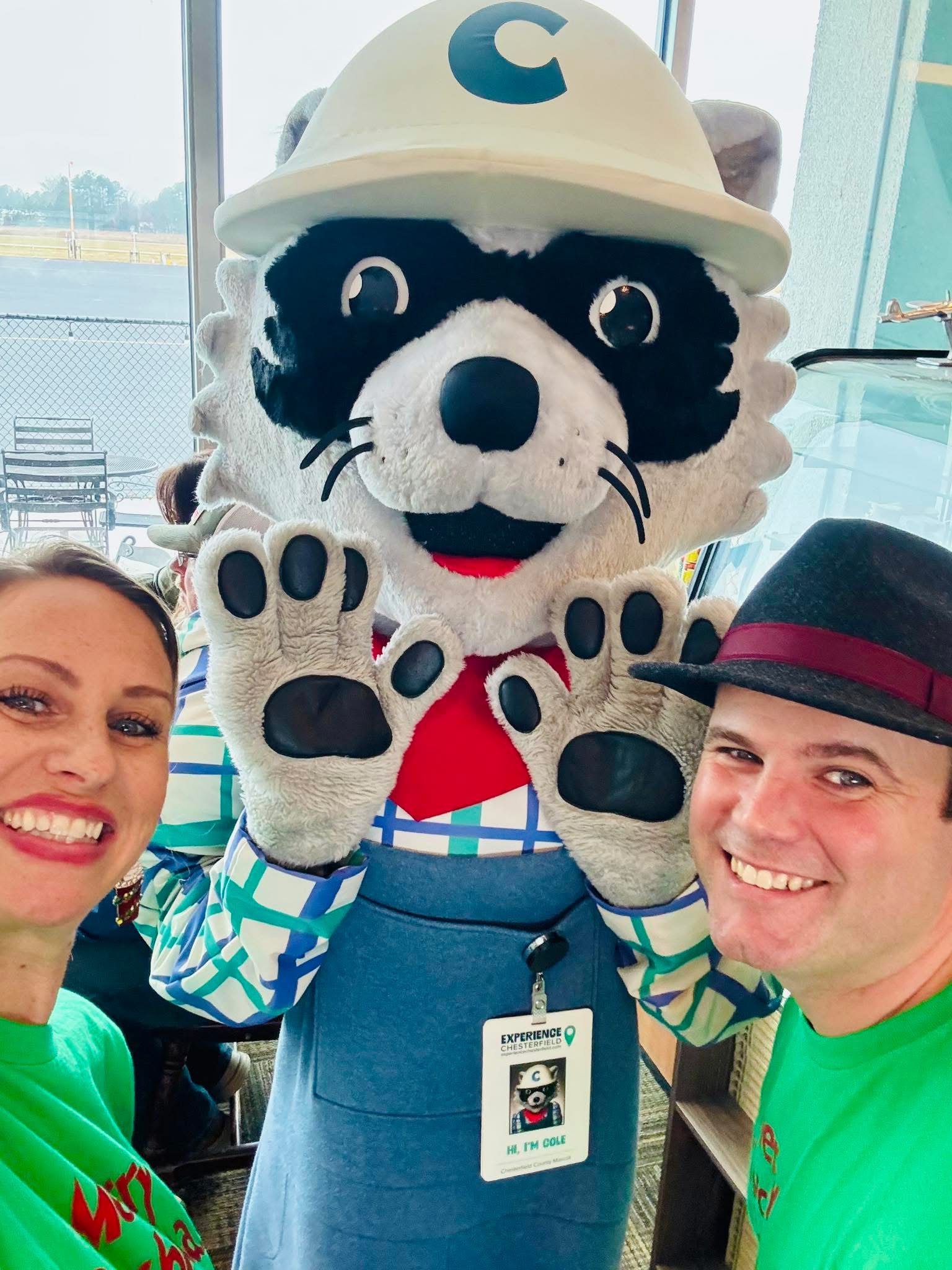 Candace and Logan Vaden with Cole, the Chesterfield County mascot