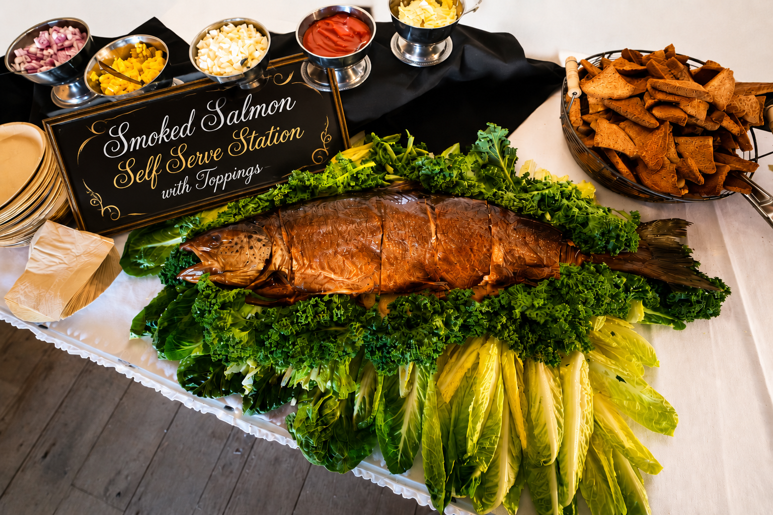 Smoked salmon station for wedding catering
