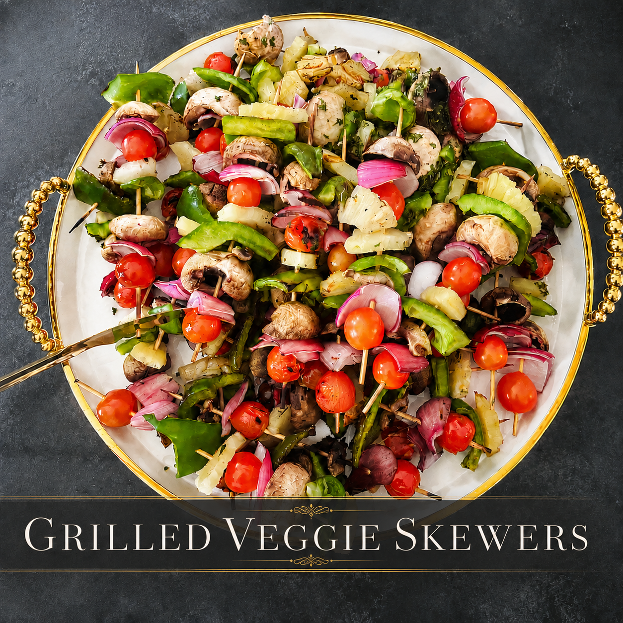 Grilled vegetable skewers for catered event