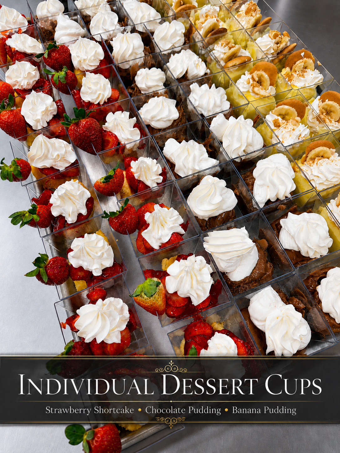 Individual dessert cups for social event catering